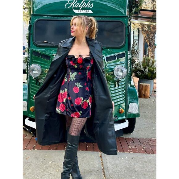 For Love & Lemons Yara Floral Mini Fairy Whimsigoth Velvet Babydoll Dress Sz XL - Picture 3 of 16